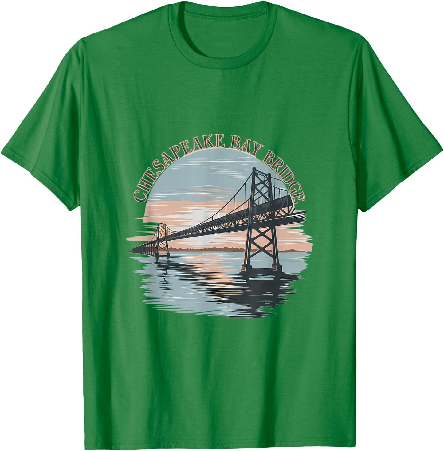 Vintage Chesapeake Bay Bridge Sunrise Memento Maryland Icon T-Shirt - T-Shirt | Irish Green