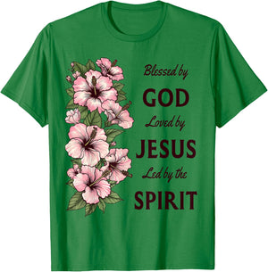 Blessed by God Loved by Jesus Hibiscus Christian T-Shirt - T-Shirt | Irish Green