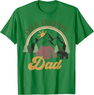 Cute One Happy Camper Birthday Decorations One Happy Dad T-Shirt - T-Shirt | Irish Green
