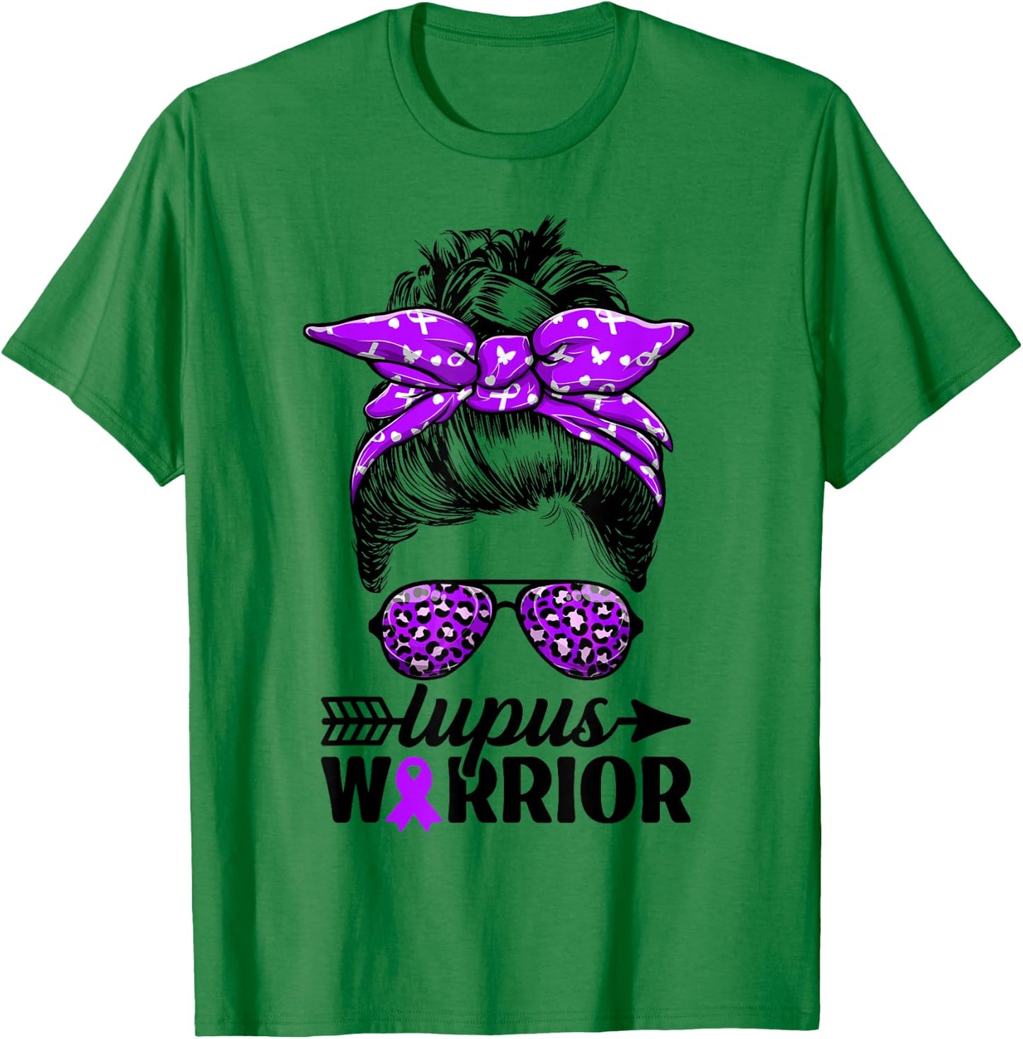 Lupus Warrior Messy Bun Women - Wear Purple Lupus Awareness T-Shirt - T-Shirt | Irish Green