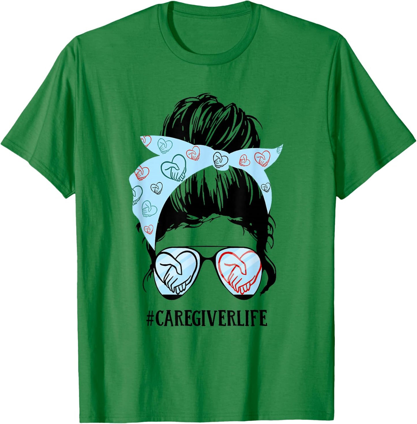 Caregiver Life Messy Bun T-Shirt - T-Shirt | Irish Green