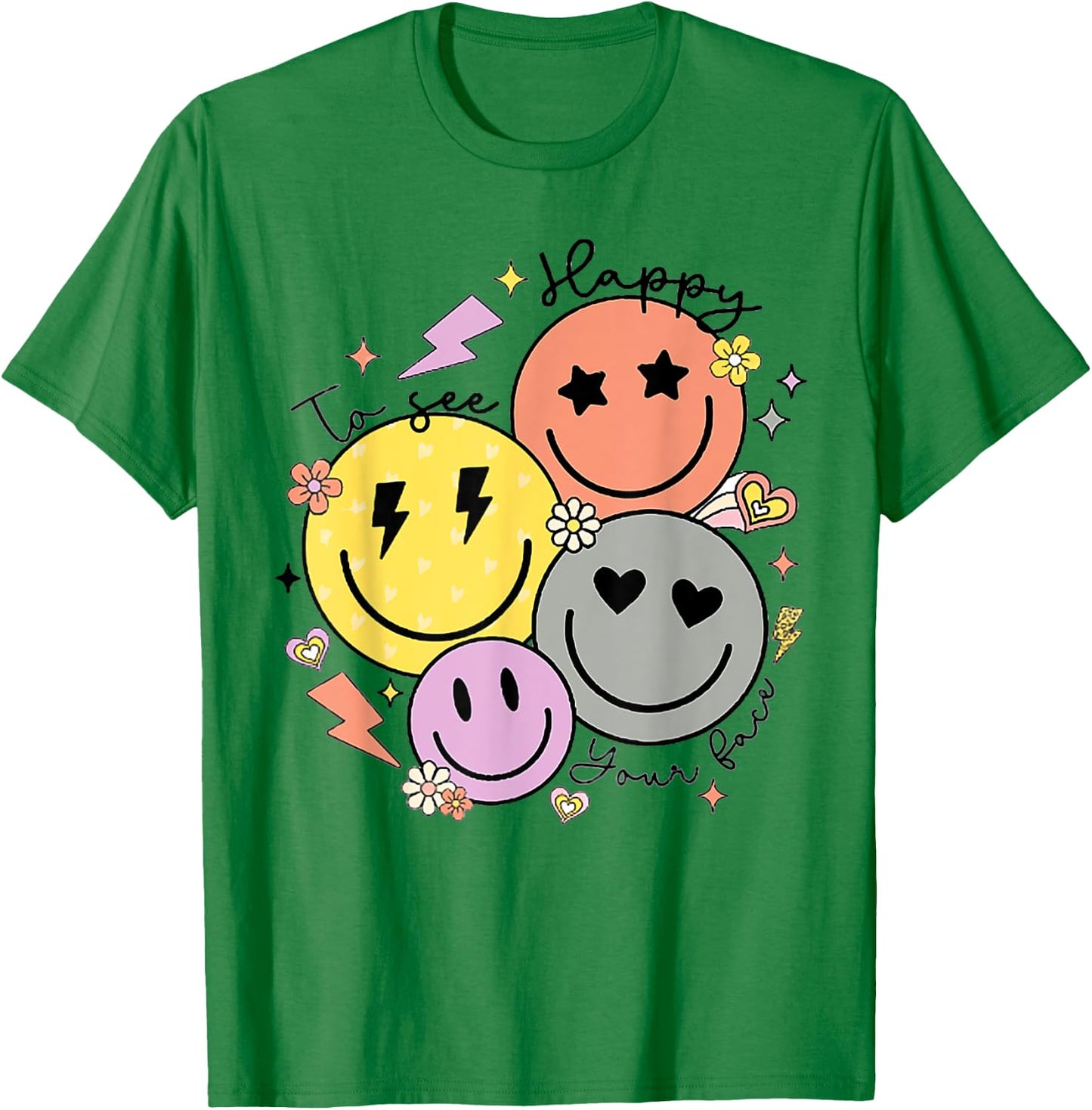 Groovy Happy To See Your Face Teacher First Day Of School Women Kids T-Shirt - T-Shirt | Irish Green