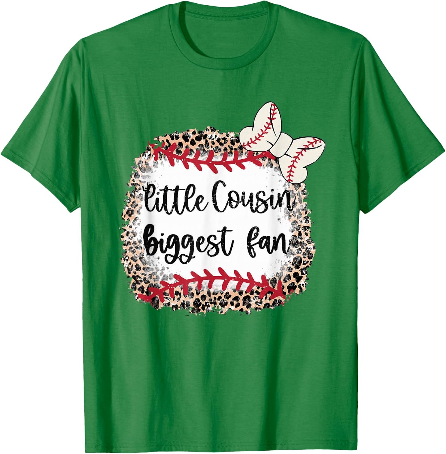 Leopard Baseball Little Cousin Biggest Fan Toddler Kids T-Shirt - T-Shirt | Irish Green