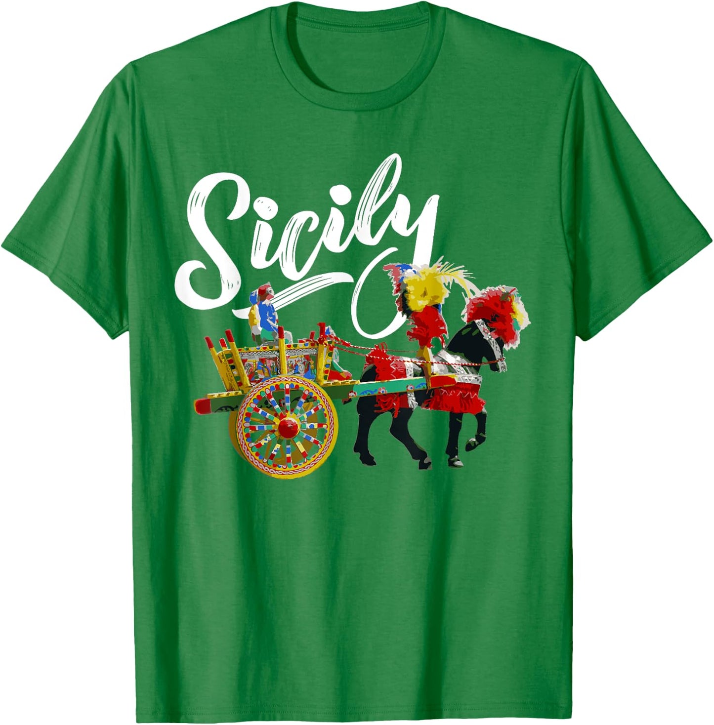 Sicily Horse and Cart Traditional Cultural Sicilian Folk Art T-Shirt - T-Shirt | Irish Green