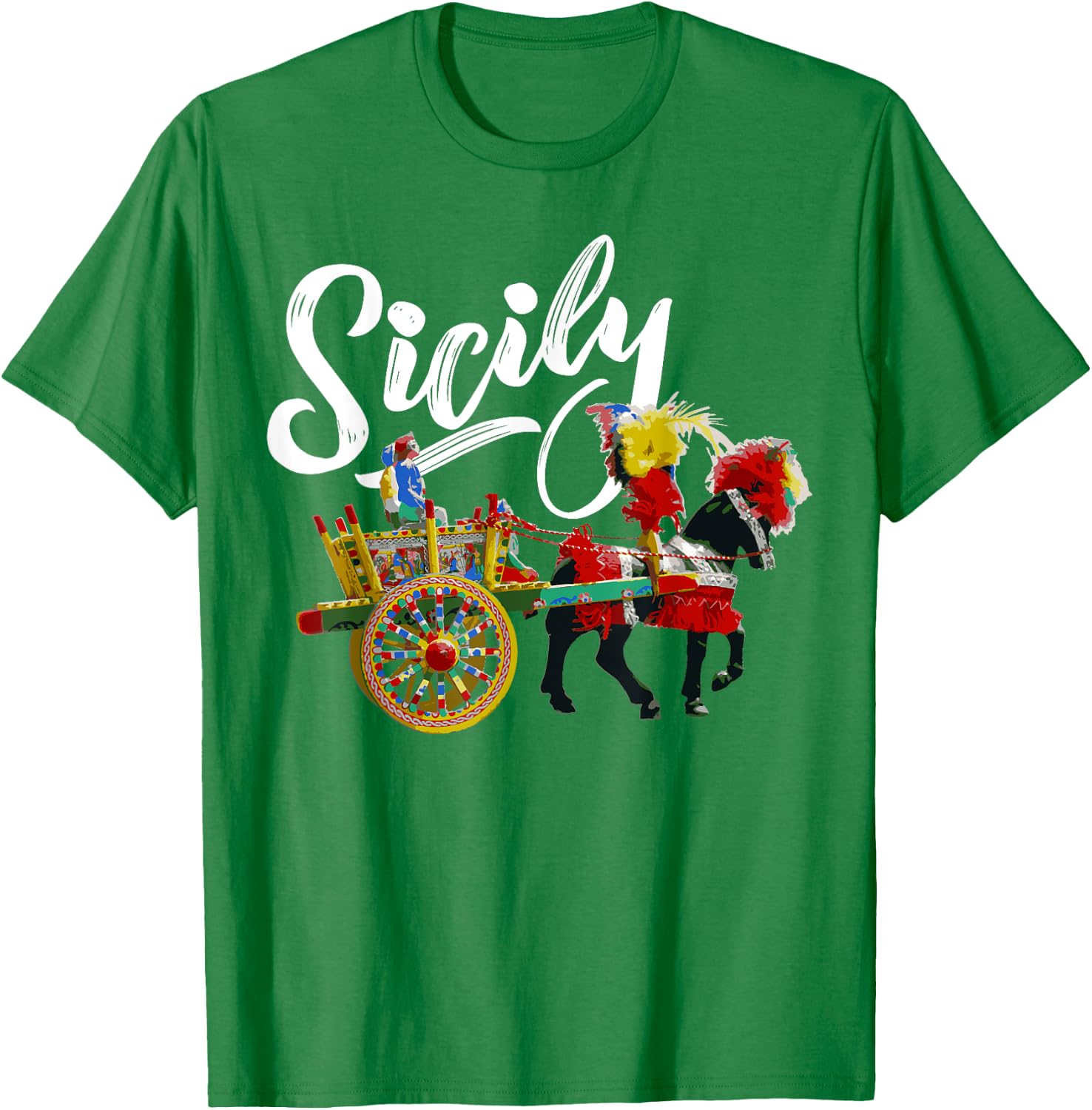 Sicily Horse and Cart Traditional Cultural Sicilian Folk Art T-Shirt - T-Shirt | Irish Green