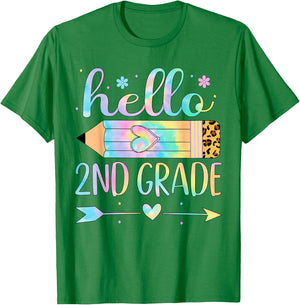 Tie Dye 2nd Grade Back To School Hello Second Grade Teacher T-Shirt - T-Shirt | Irish Green