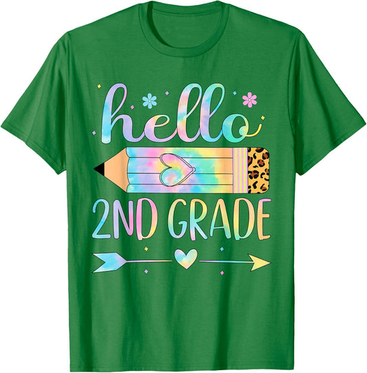 Tie Dye 2nd Grade Back To School Hello Second Grade Teacher T-Shirt - T-Shirt | Irish Green