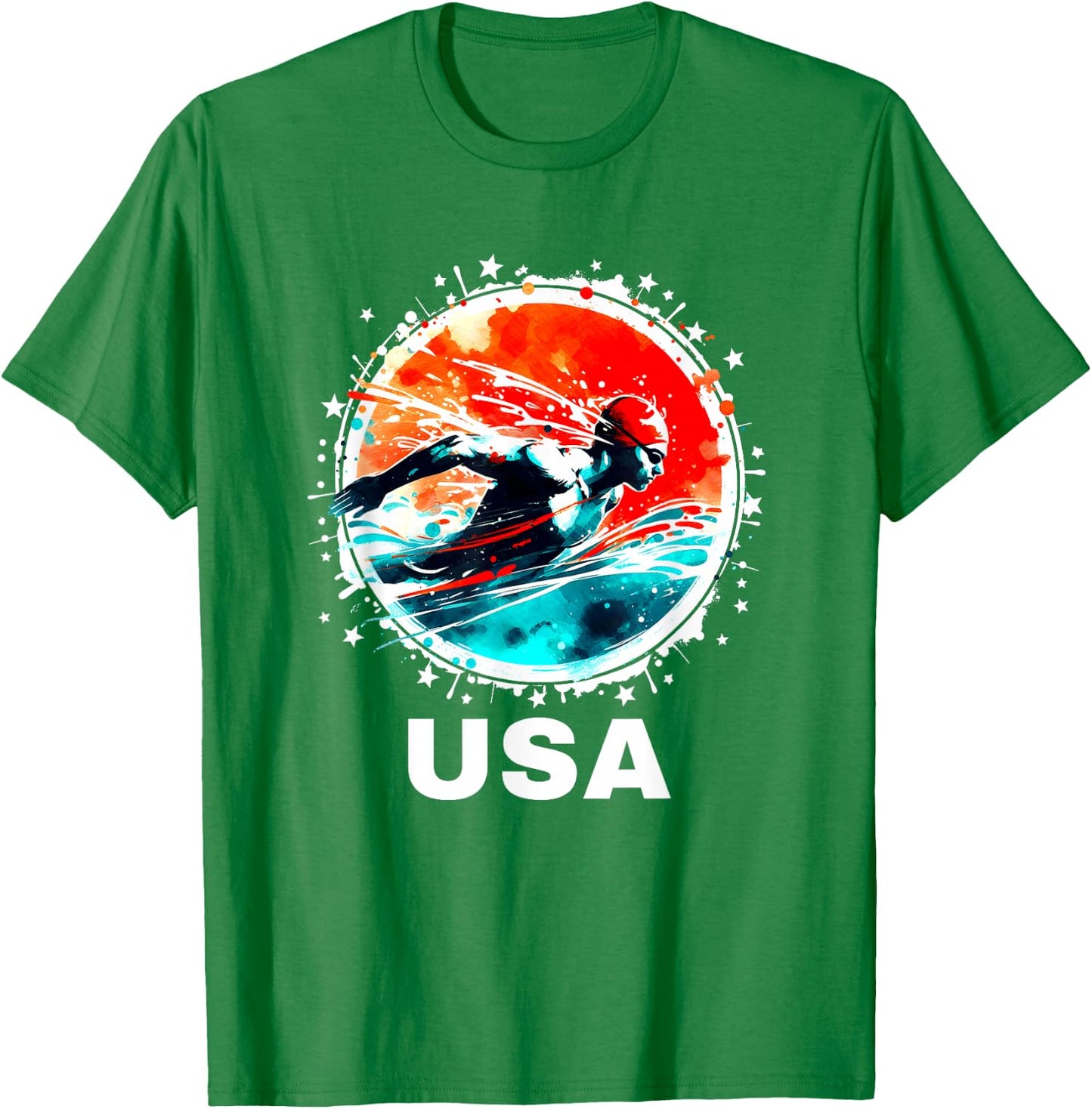 Swimming United States Team Apparel American Flag Swimming T-Shirt - T-Shirt | Irish Green