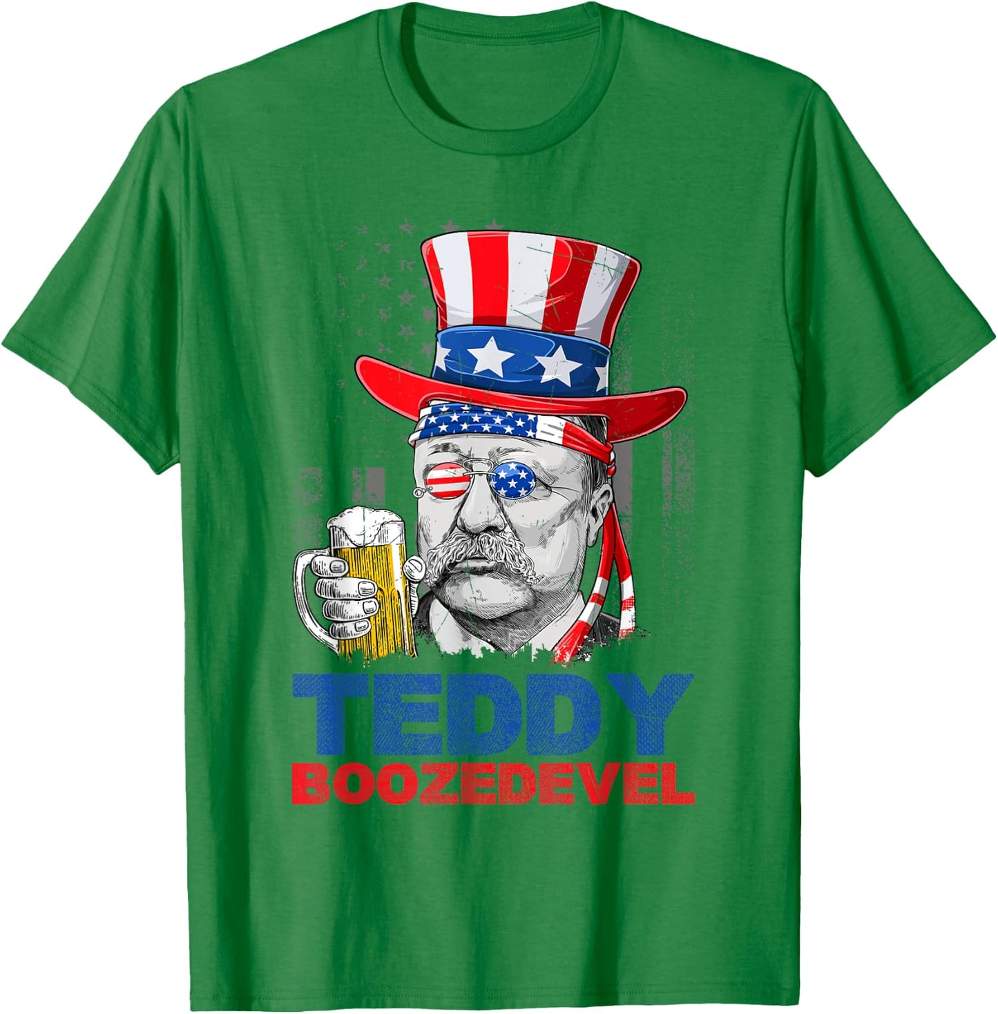 Teddy Boozedevelt Theodore Roosevelt USA Flag 4th Of July T-Shirt - T-Shirt | Irish Green