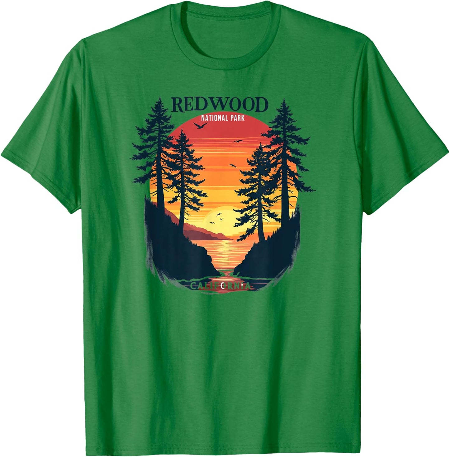 Redwood National Park California Sunset T-Shirt - T-Shirt | Irish Green