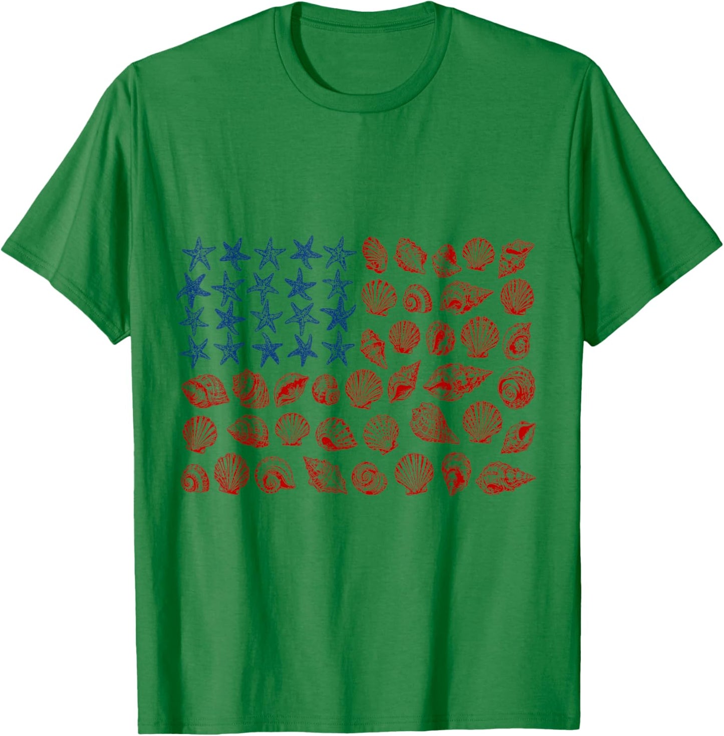 USA Coastal Shell Patriotic Seashell American Flag 4th July T-Shirt - T-Shirt | Irish Green