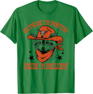 Raccoon Outside I'm Hootin' Inside I'm Hollerin' T-Shirt - T-Shirt | Irish Green
