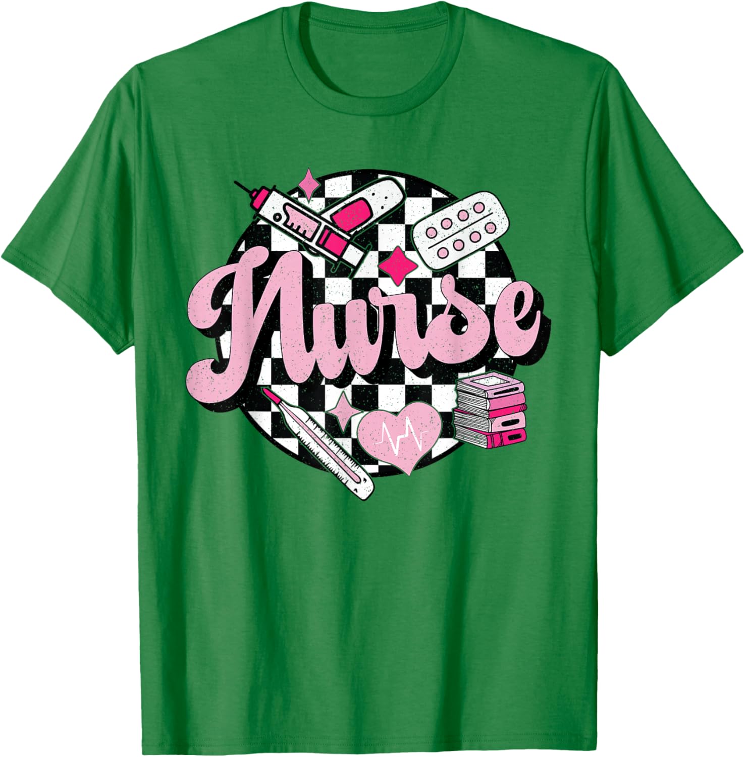 Checkered Retro Nurse School Nursing Groovy Nurse T-Shirt - T-Shirt | Irish Green