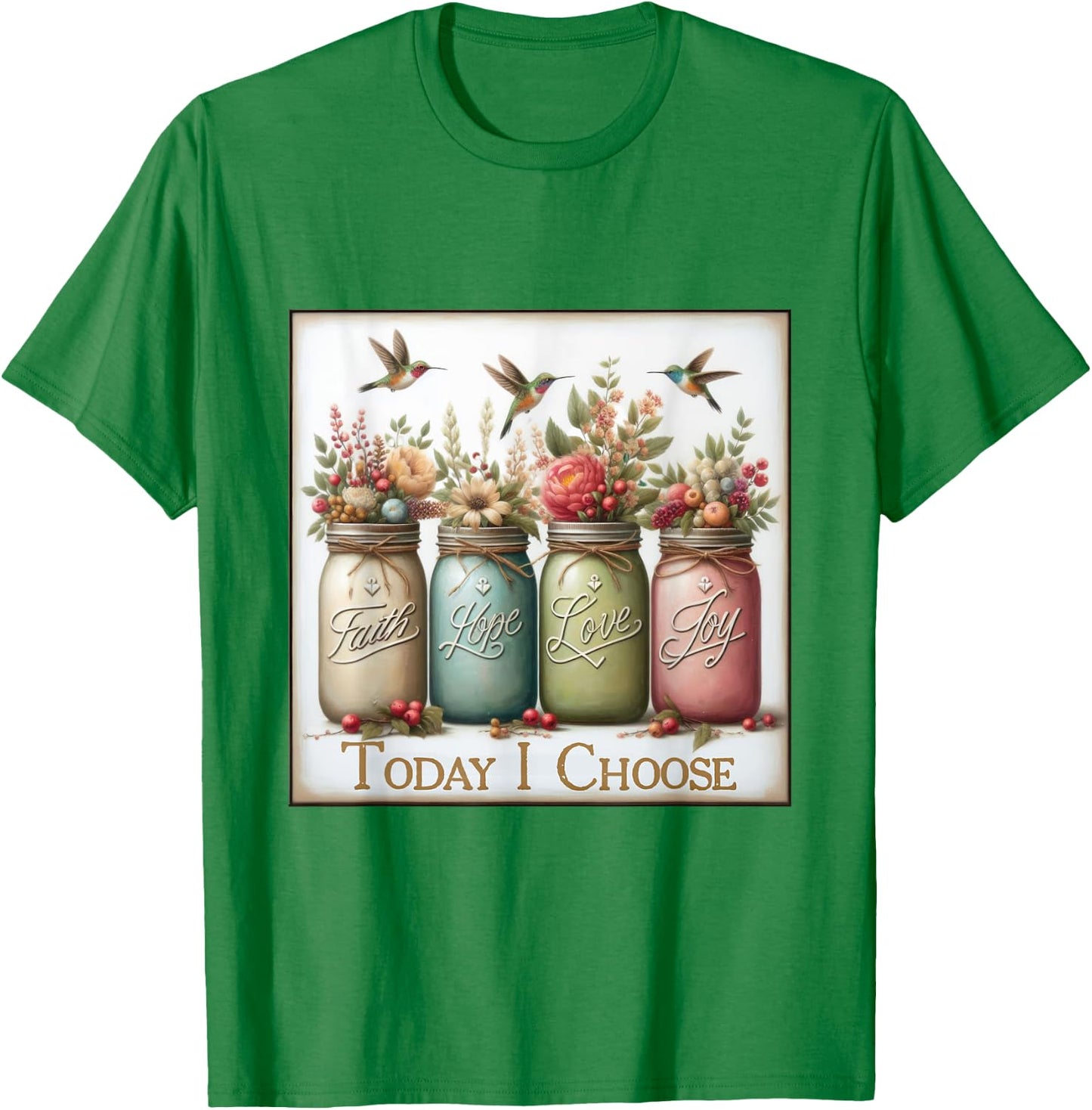 Christian Faith Hope Love Wild Flowers Jars T-Shirt - T-Shirt | Irish Green