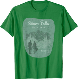Silver Falls State Park Oregon Hiking Retro Vintage T-Shirt - T-Shirt | Irish Green