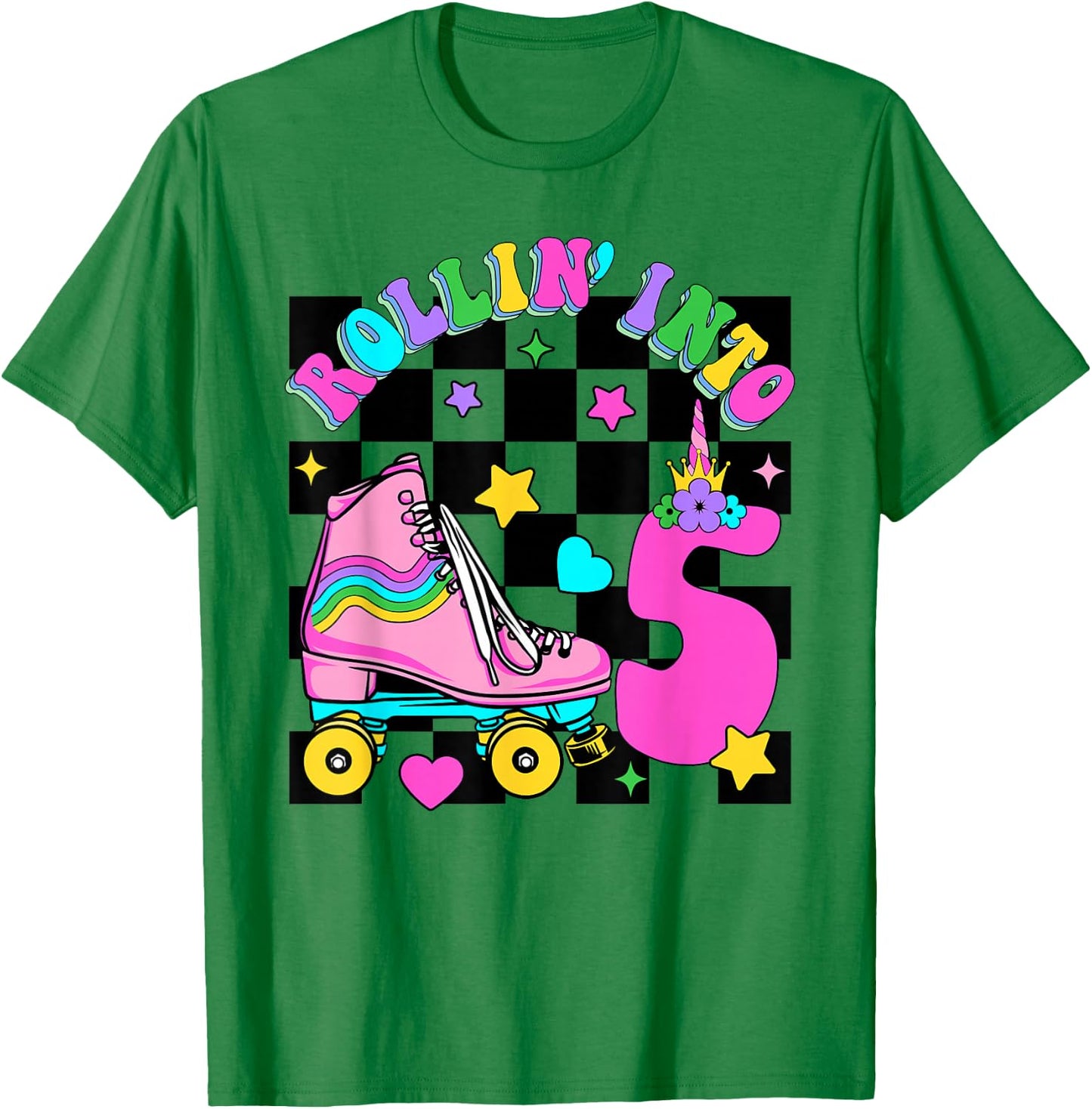 Rolling Into 5 Years Old Skater 5th Birthday Kids Girls T-Shirt - T-Shirt | Irish Green