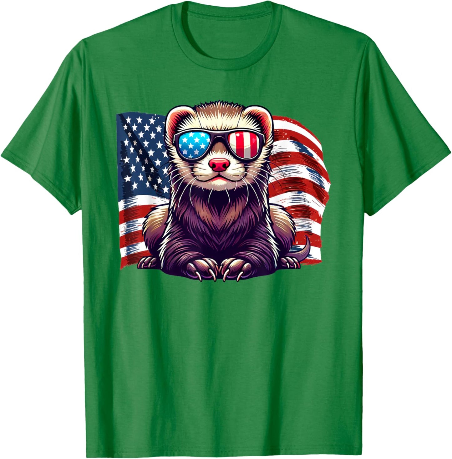 USA Flag Ferret Pets Patriotic Sunglasses Ferrets American T-Shirt - T-Shirt | Irish Green
