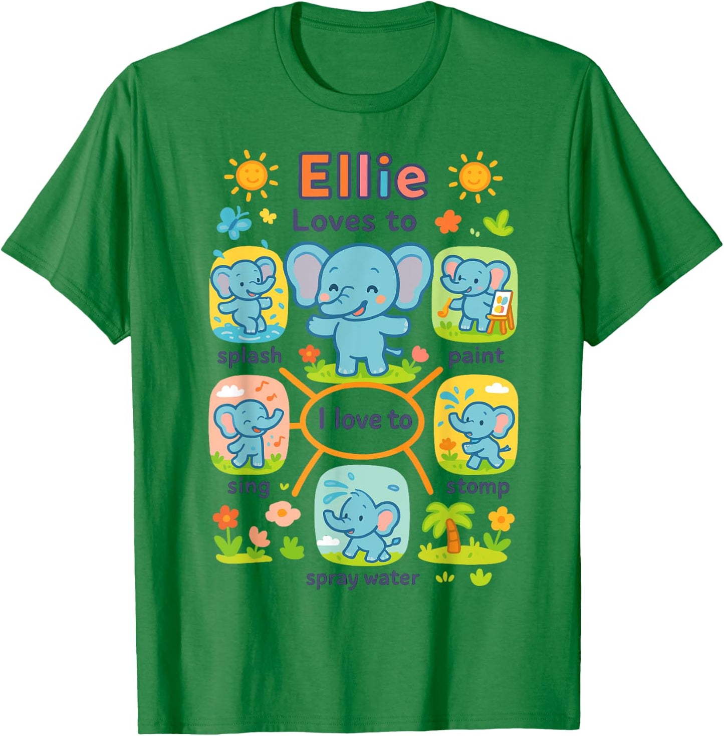 Cute Elephant Ellie Splash Paint Sing Stomp Play T-Shirt - T-Shirt | Irish Green