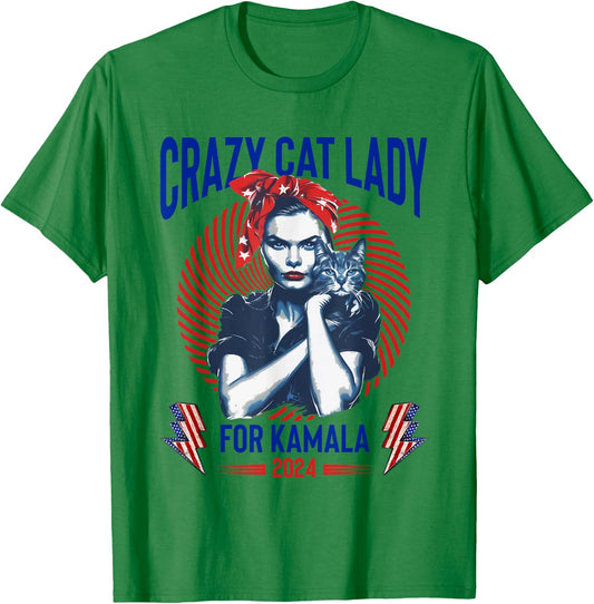 Crazy Cat Lady For Kamala 2024 Kamala Election 2024 Vote T-Shirt - T-Shirt | Irish Green
