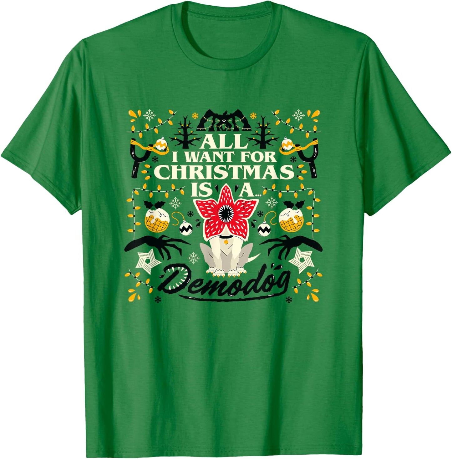 Stranger Things Christmas All I Want For Hanukah A Demodog T-Shirt - T-Shirt | Irish Green