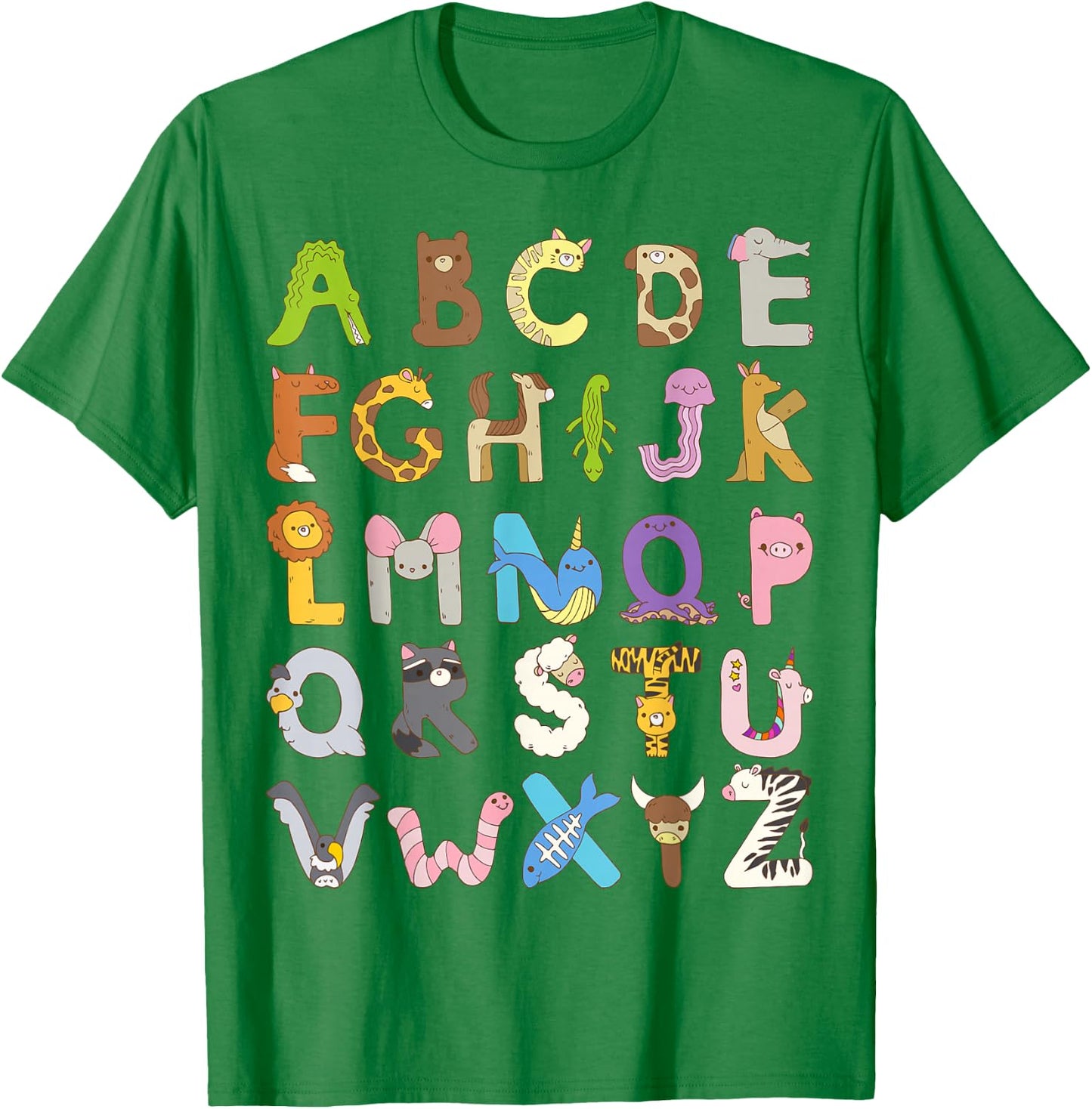 ABC Animals Alphabet Graphic Boys Girls Kindergarten Teacher T-Shirt - T-Shirt | Irish Green