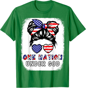 One Nation Under God Girl American Flag Patriotic Christian T-Shirt - T-Shirt | Irish Green