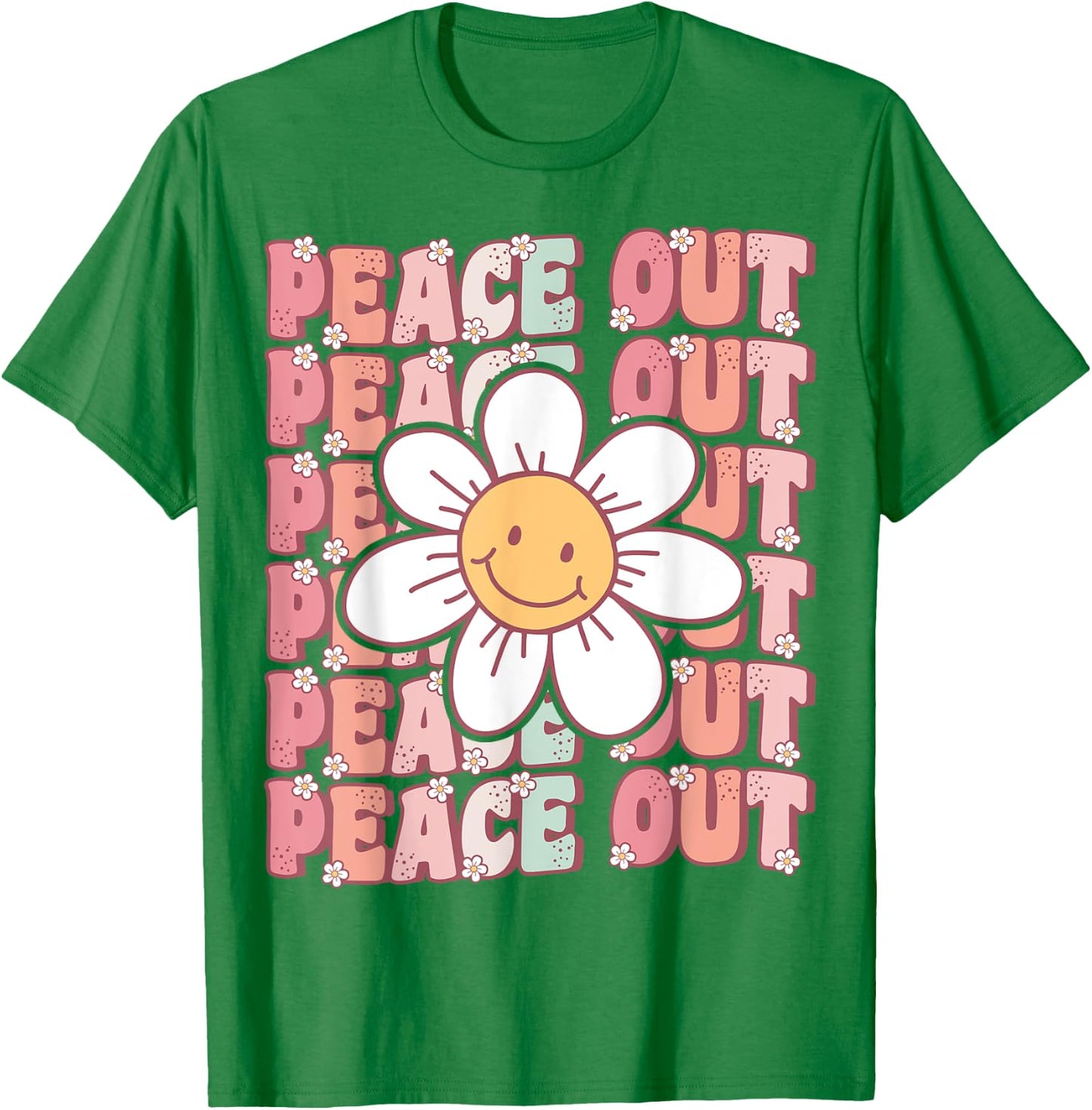 Peace Out Teacher Student Cute Groovy Last Day of School Men Women Kids T-Shirt - T-Shirt | Irish Green