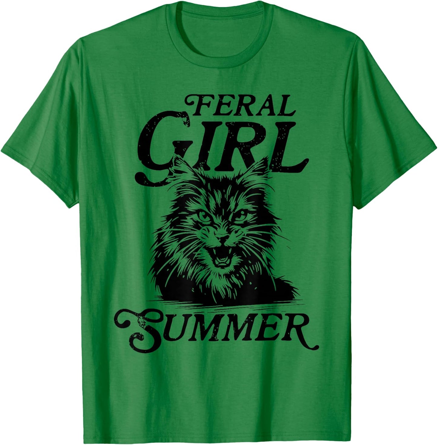Feral Girl Summer Funny Meme Feral Cat Summer Vacation Funny T-Shirt - T-Shirt | Irish Green