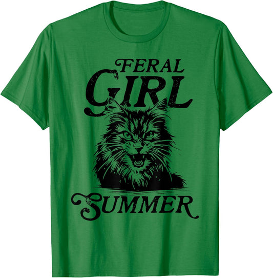 Feral Girl Summer Funny Meme Feral Cat Summer Vacation Funny T-Shirt - T-Shirt | Irish Green
