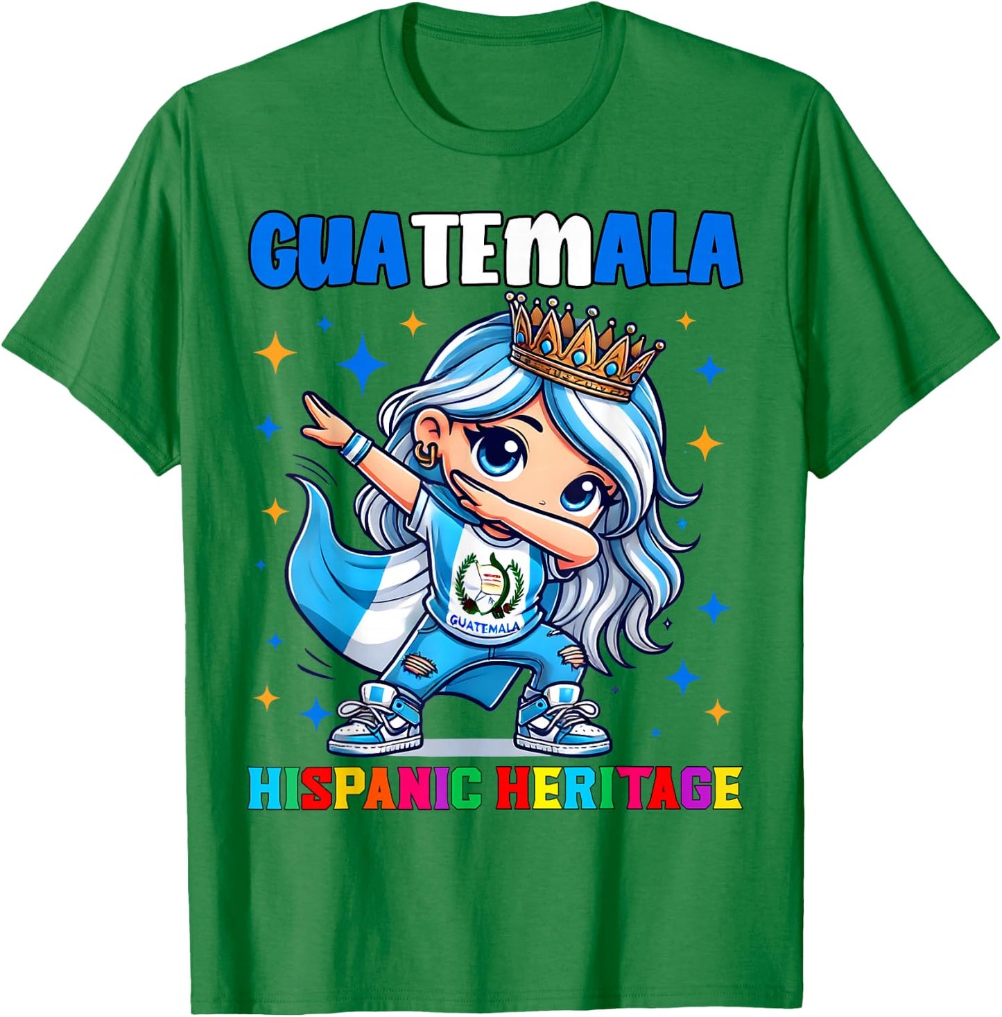 Guatemala Dabbing Girl Hispanic Heritage Celebration T-Shirt - T-Shirt | Irish Green