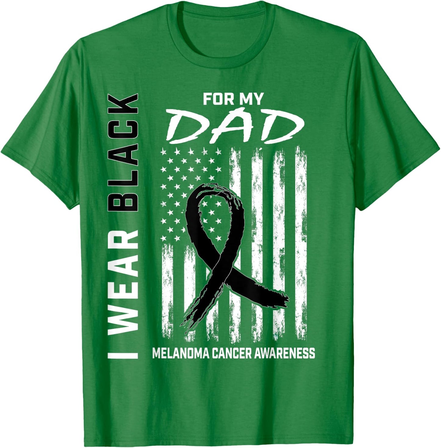 Black Ribbon Dad Melanoma Awareness Month Skin Cancer Flag T-Shirt - T-Shirt | Irish Green