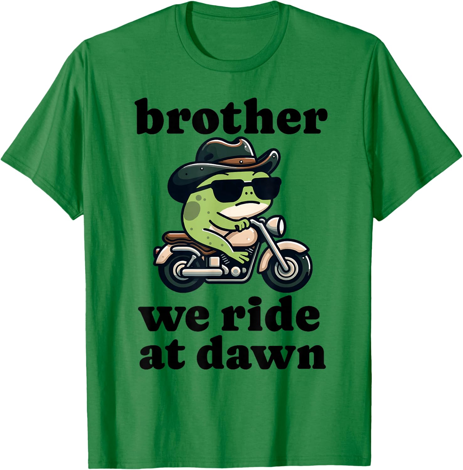Forg Ride At Dawn Funny Frog Meme Riding Motorcycle Ironic T-Shirt - T-Shirt | Irish Green