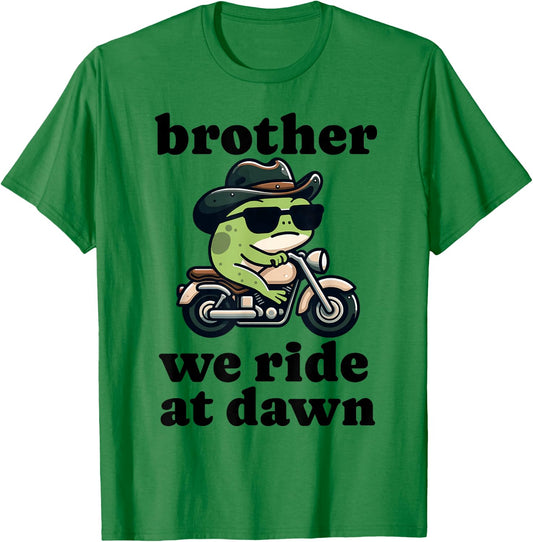 Forg Ride At Dawn Funny Frog Meme Riding Motorcycle Ironic T-Shirt - T-Shirt | Irish Green