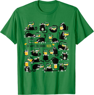 Cats Drink Beer Shirt 20 Ways To Drink Beer T-Shirt - T-Shirt | Irish Green