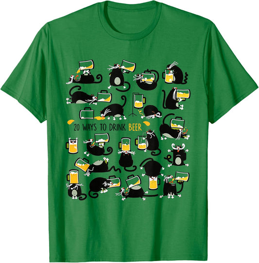 Cats Drink Beer Shirt 20 Ways To Drink Beer T-Shirt - T-Shirt | Irish Green