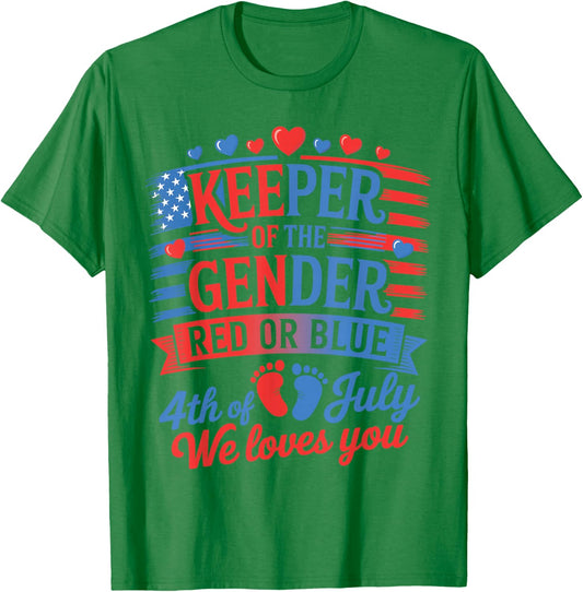 4th Of July Keeper of the Gender Red Blue Baby Announcement T-Shirt - T-Shirt | Irish Green