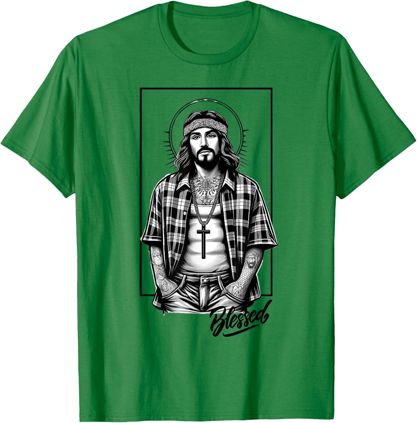 Chicano Latino Cholo Mexican Street Jesus Blessed Religious T-Shirt - T-Shirt | Irish Green