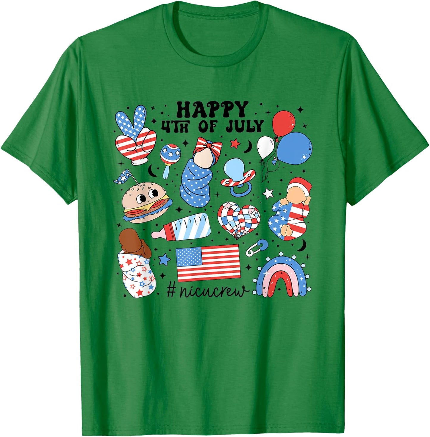 4th Of July NICU Nurse Neonatal Intensive Care Unit Nurse Women Men T-Shirt - T-Shirt | Irish Green