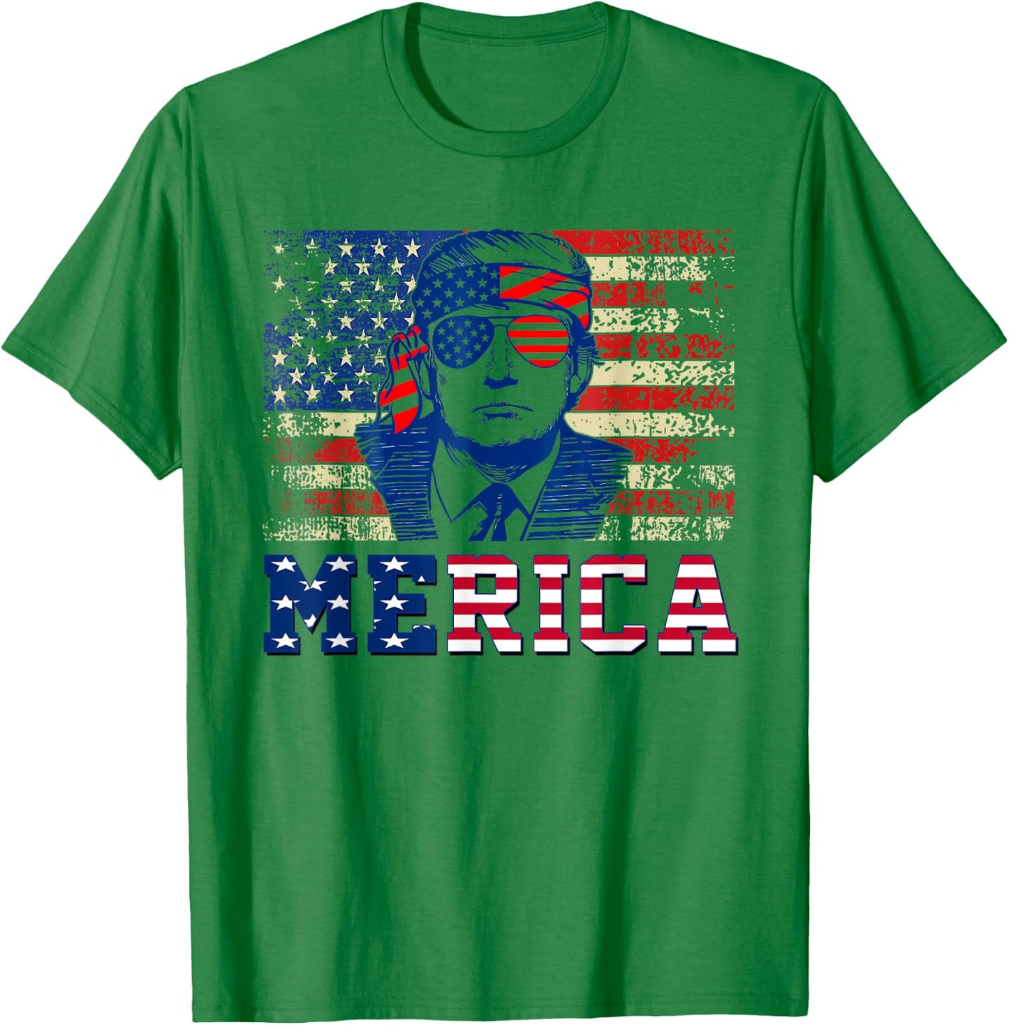 MERICA TRUMP Happy Fourth 4th Of July Trump American Flag Men T-Shirt - T-Shirt | Irish Green