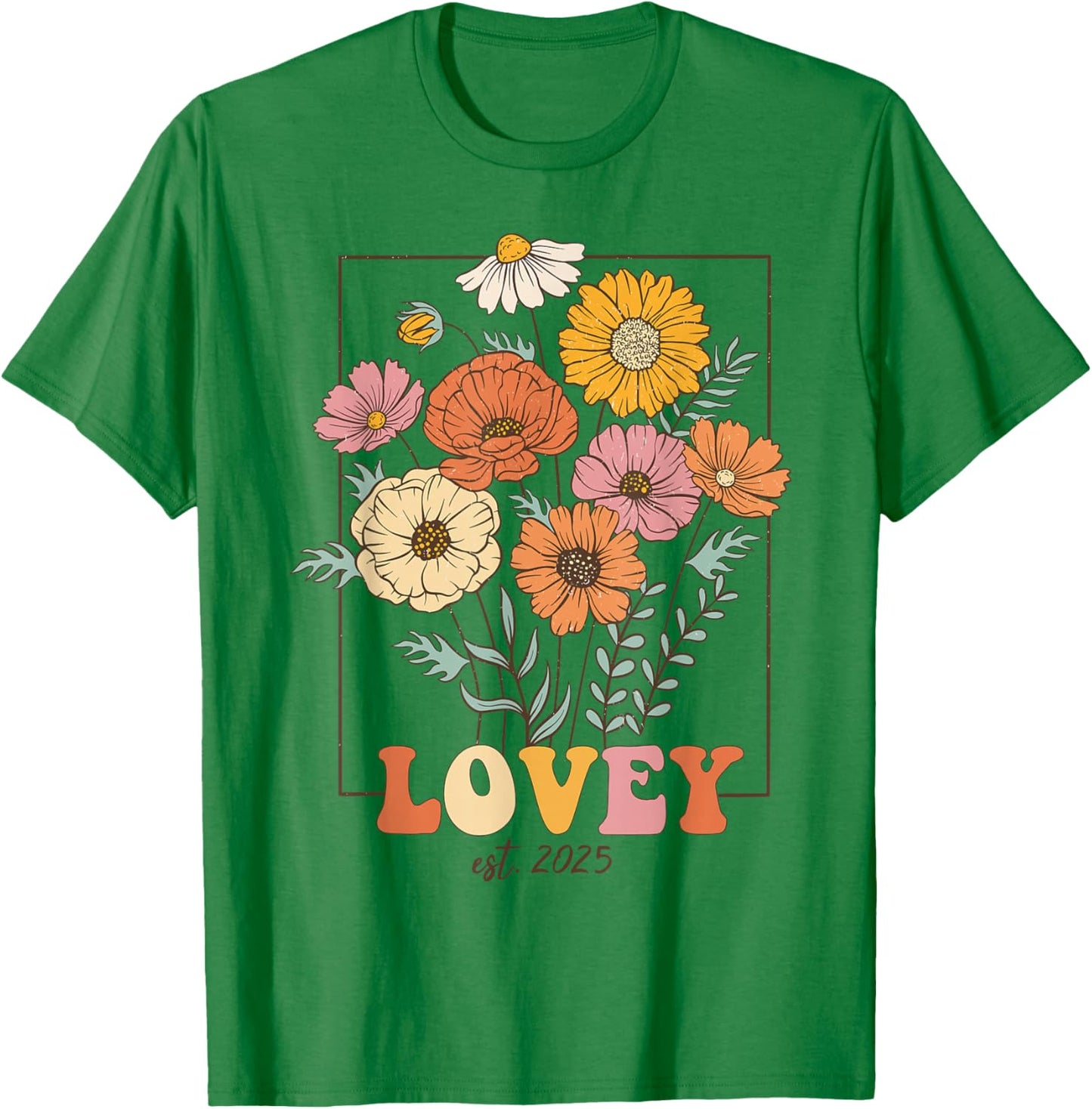 Wildflowers Lovey Pregnancy Announcement Lovey Est 2025 T-Shirt - T-Shirt | Irish Green