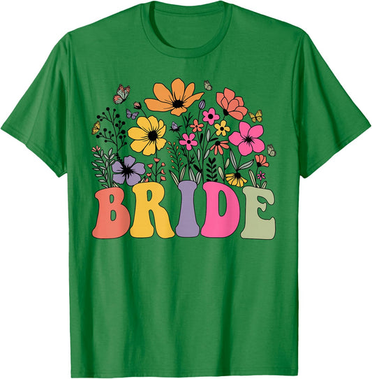 Floral Bride Bridesmaid Wildflowers Groovy Bachelorette T-Shirt - T-Shirt | Irish Green