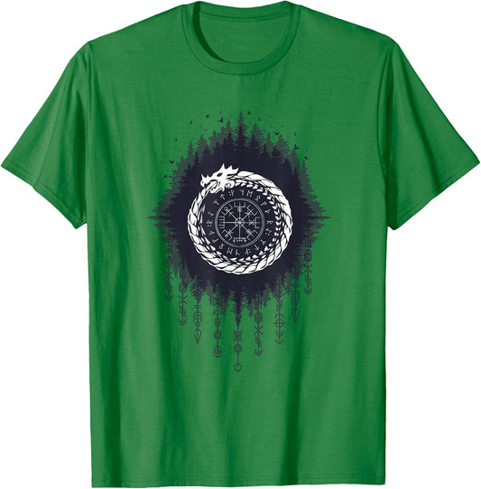 Ouroboros Snake Devouring Itself Viking Runes Cycle of Life T-Shirt - T-Shirt | Irish Green