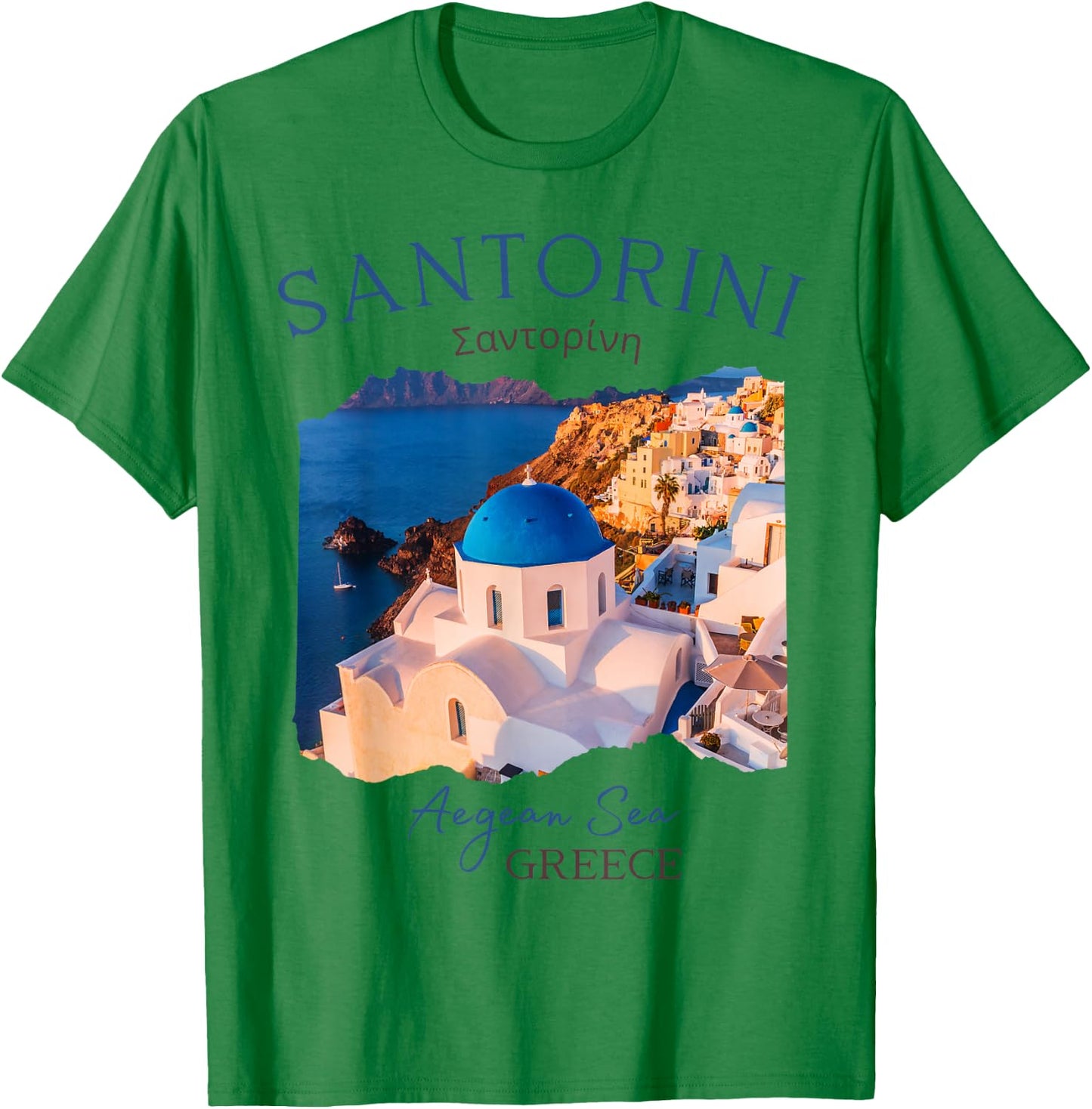 Greek Island Santorini Greece Oia Village Blue Church T-Shirt - T-Shirt | Irish Green