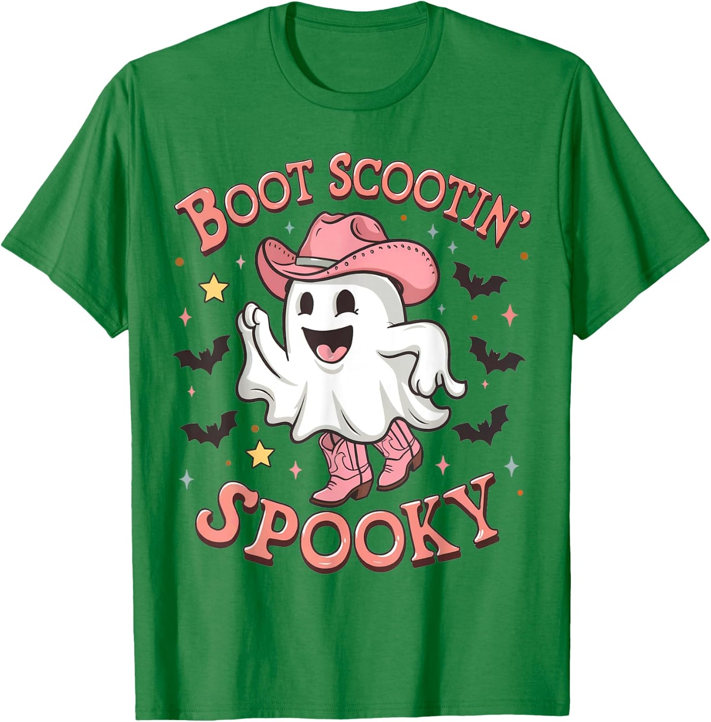 Boot Scootin' Spooky Funny Ghost Pink Cowboy Halloween T-Shirt - T-Shirt | Irish Green