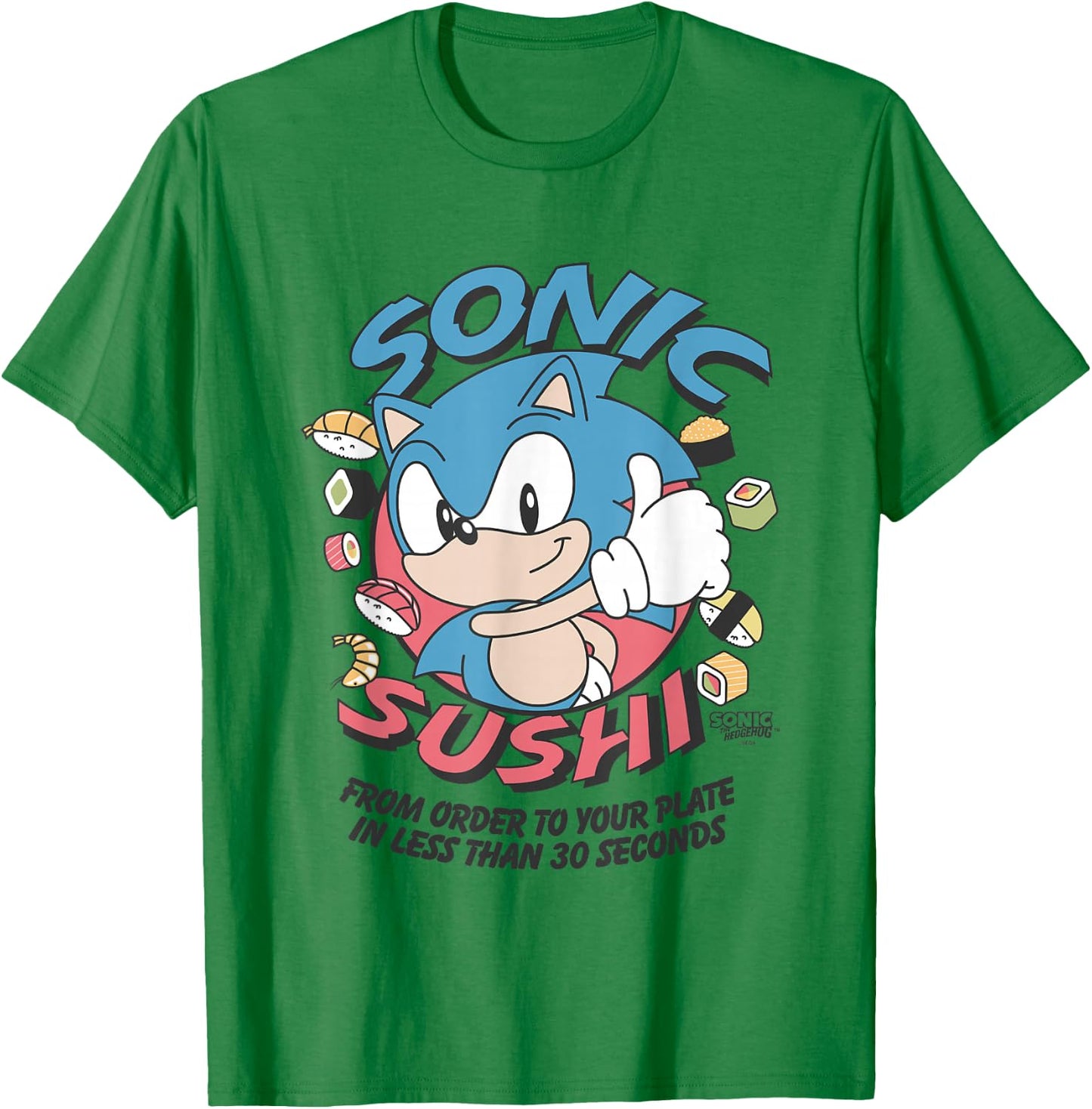 Sonic The Hedgehog Sonic Sushi Less Than 30 Seconds Vintage T-Shirt - T-Shirt | Irish Green