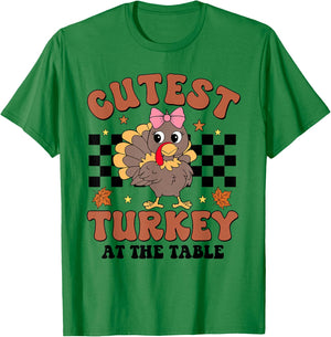 Thanksgiving Cutest Turkey At The Table Dinner Girl Toddler T-Shirt - T-Shirt | Irish Green