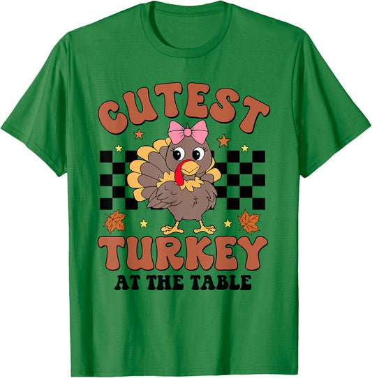 Thanksgiving Cutest Turkey At The Table Dinner Girl Toddler T-Shirt - T-Shirt | Irish Green