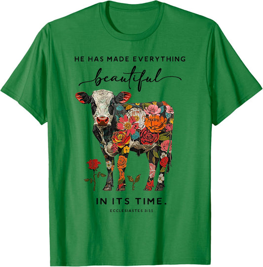 Cow He Has Made Everything Beautiful T-Shirt - T-Shirt | Irish Green