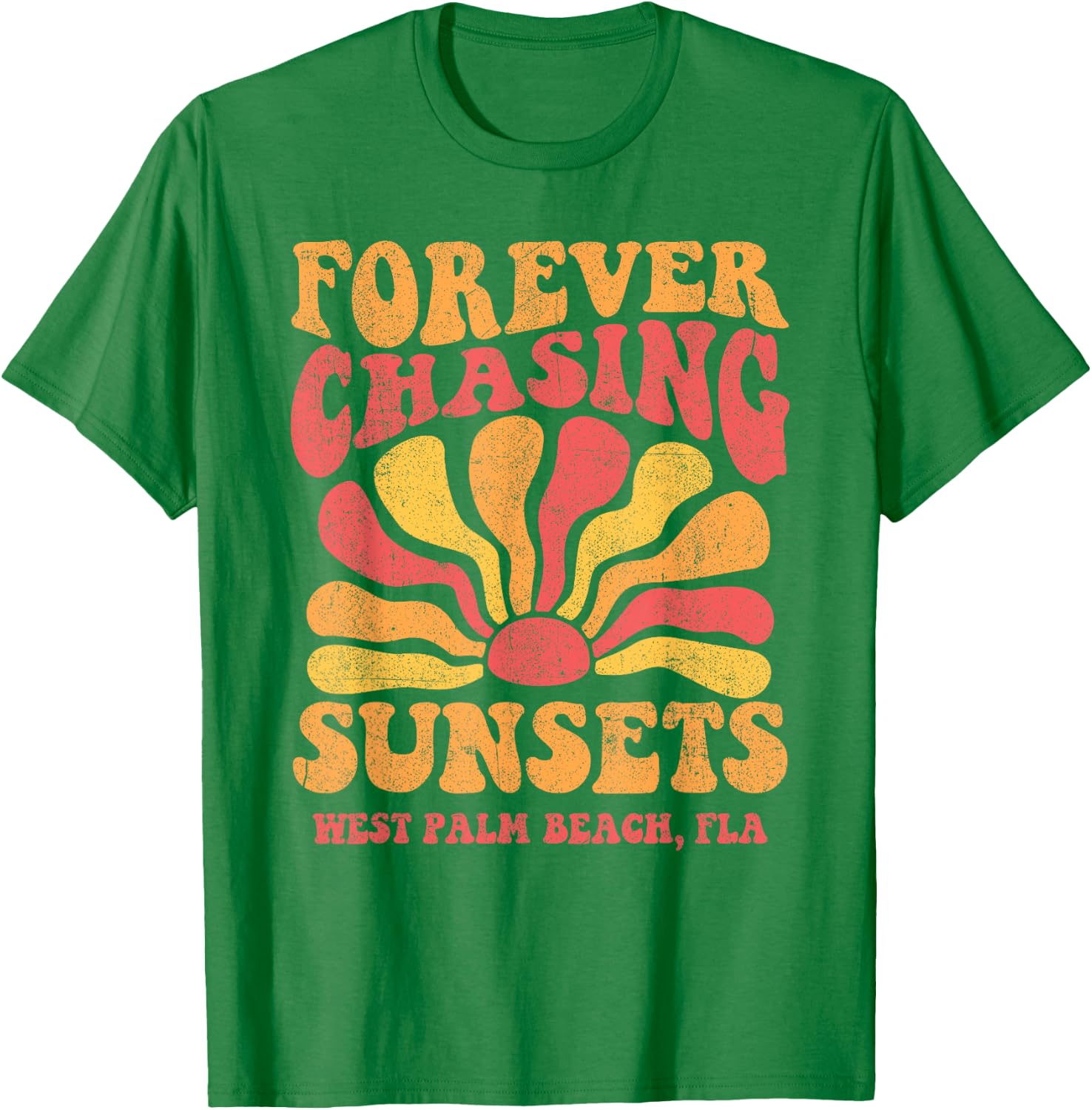 Forever Chasing Sunsets West Palm Beach Florida 70s Retro T-Shirt - T-Shirt | Irish Green