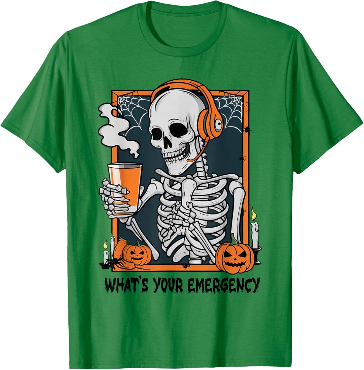 Funny 911 Dispatcher Halloween Skeleton What Your Emergency T-Shirt - T-Shirt | Irish Green